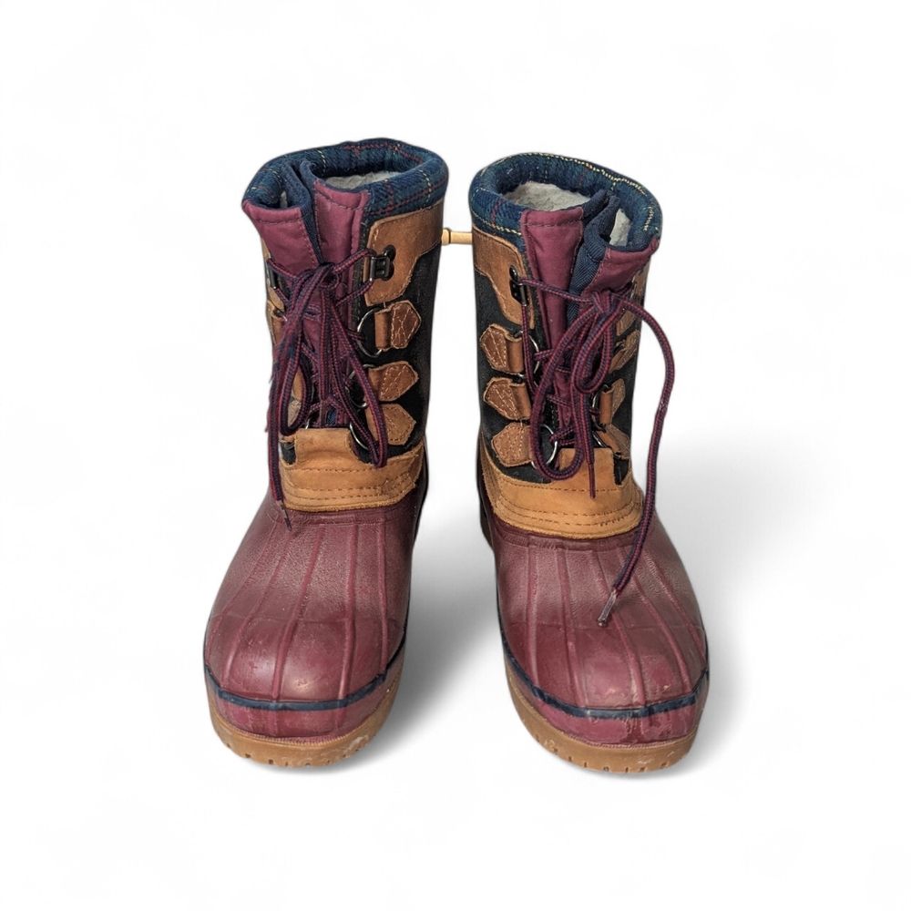 Eddie Bauer Kids Burgundy and Tan Lace-Up Snow Boots